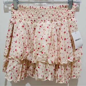 Forever 21 Cream and Pink Floral Mini Skirt